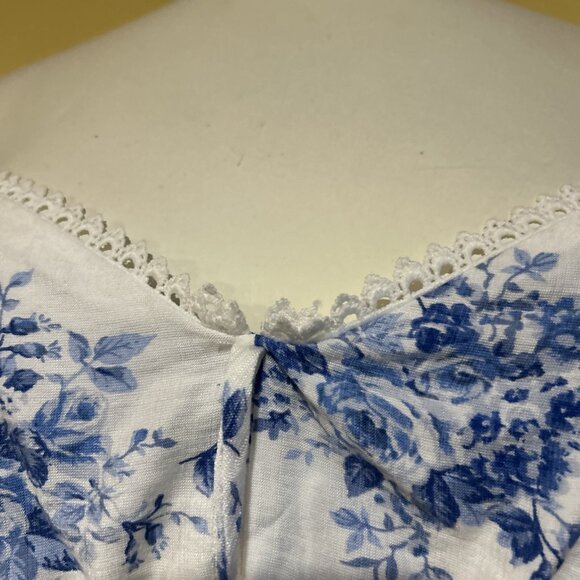 Babydoll Shirt Boho Milkmaid Coquette Floral Puff Sleeves Lace Cropped Smocked S - Picture 5 of 11